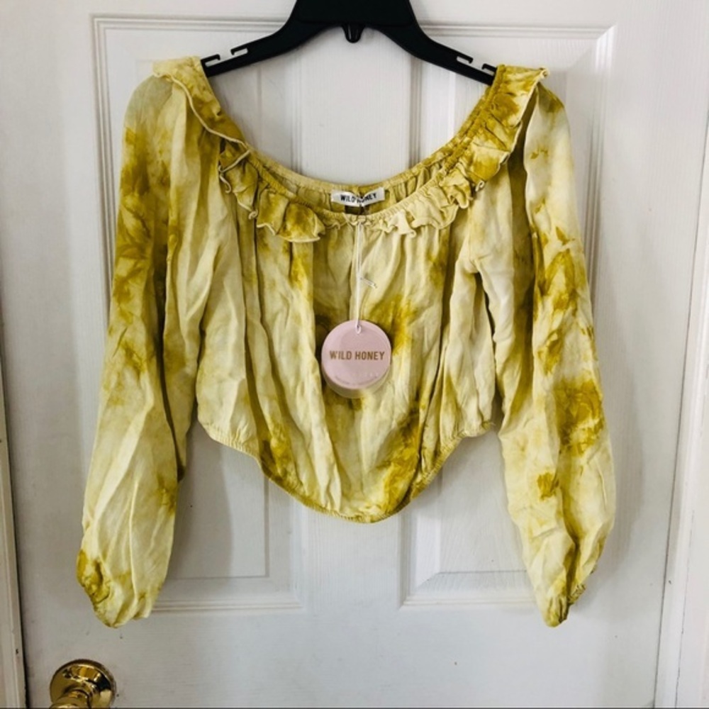 NWT WILD HONEY yellow tie dye off the shoulder boho cropped top Size large